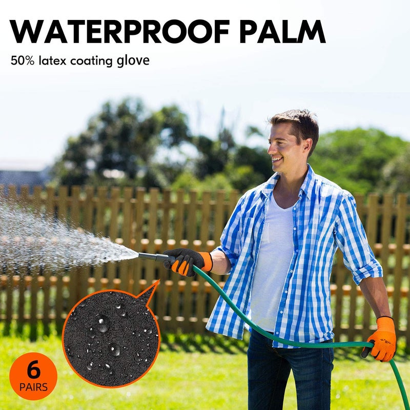 Vgo... 6-Pairs Latex Rubber Coated Gardening and Work Gloves (Size XL, High-Vis Green & Orange, RB6023) - Image 3